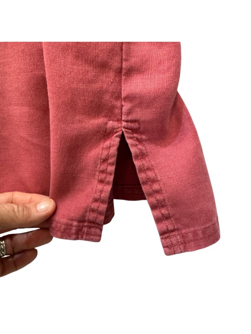 Vintage J. Jill Linen Blouse L Mandarin Collar Dusty Rose Artsy Boho Lagenlook - Picture 9 of 10